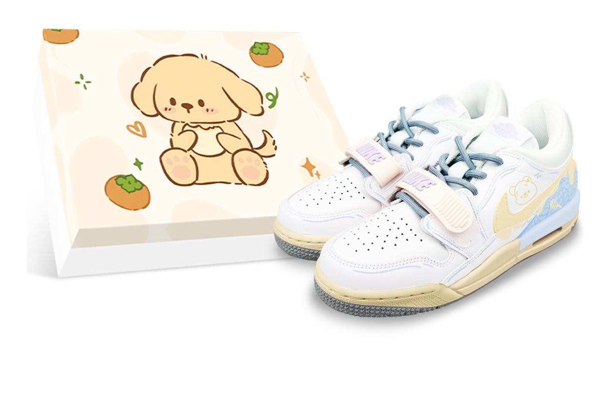 

Jordan Детские низкие скейтбордистские кроссовки Legacy 312 Honeys Bear с амортизацией, износостойкие, желто-синие, унисекс