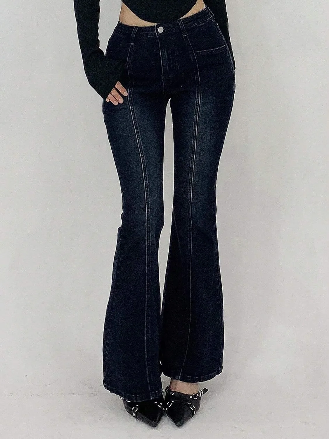 Женские расклешенные джинсы с карманами Casual Denim Pants Generic, синий — фото 3