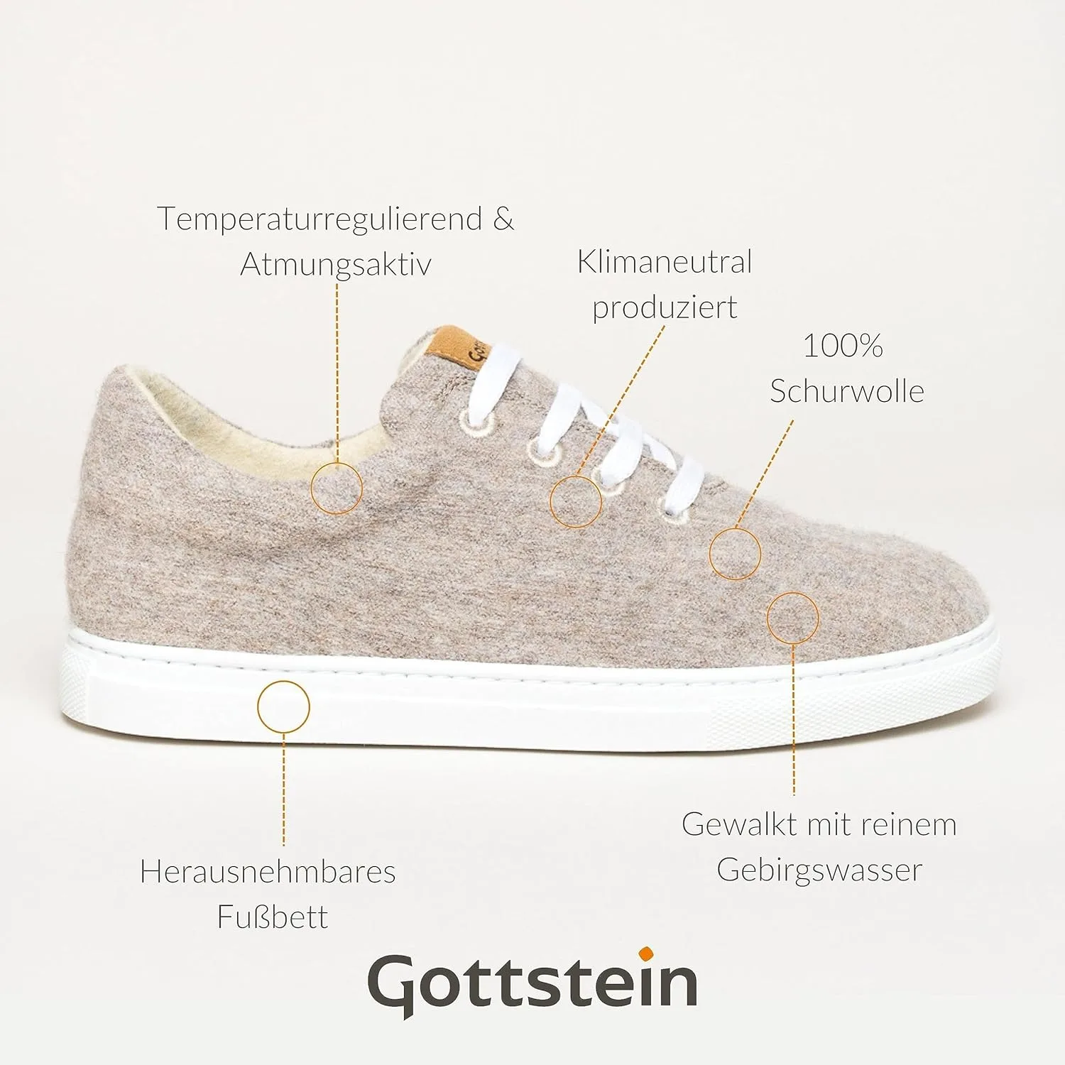 Кроссовки Gottstein Wool Walker 101 из 100% натуральной шерсти для мужчин и женщин | Шерстяные кроссовки, бежевый — фото 3
