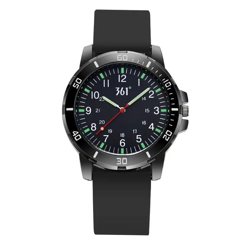 

361° Часы мужские с кварцевым механизмом и силиконовым ремешком, черный циферблат