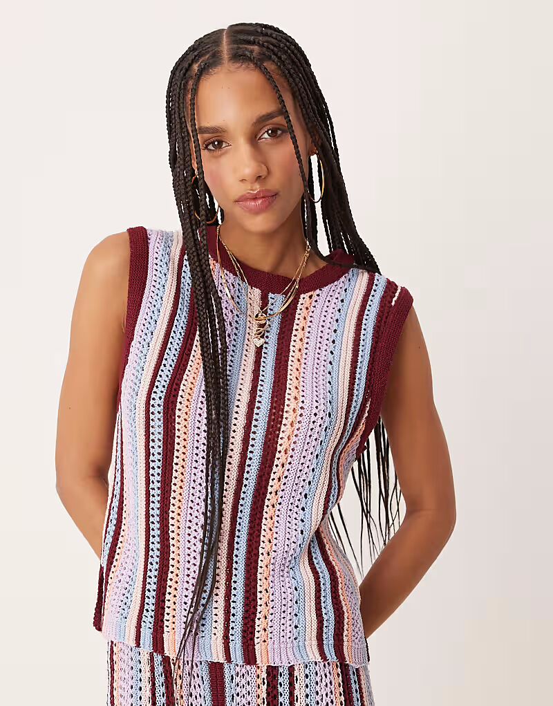 

Майка ASOS DESIGN с имитацией вязания крючком в вертикальную полоску в разноцветном цвете