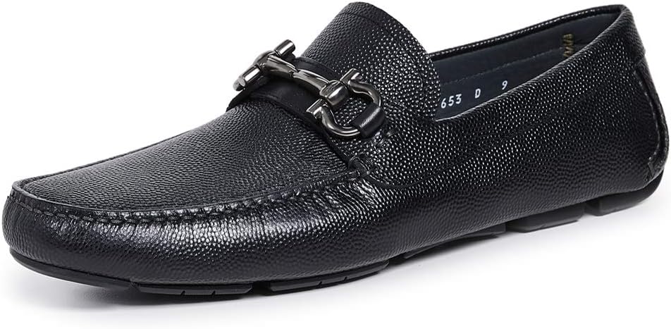 Мокасины Ferragamo Parigi D(Средний) Gancini черные из зернистой кожи (Salvatore)