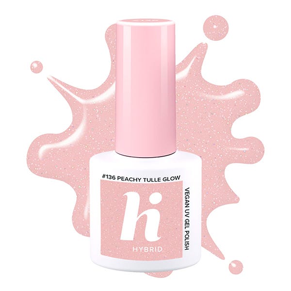 

Полуперманентный лак для ногтей HI HYBRID Vegan UV Gel Polish Glitter, 136 Peachy Tulle Glow