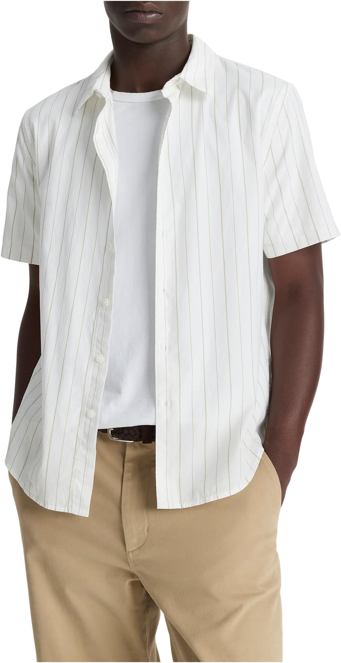 

Рубашка Vince Chatsworth Stripe Short Sleeve Shirt, цвет Natural Combo