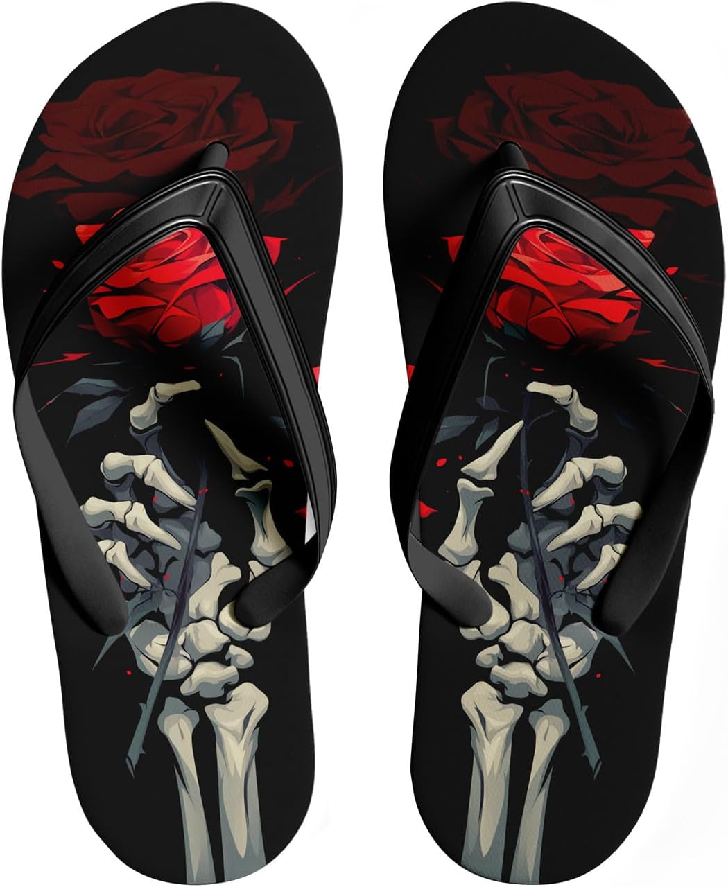 

Готические шлепанцы с черепом для мужчин и женщин, модные сандалии с скелетом и розой, удобные сланцы на лето, для пляжа и бассейна, стильные рок-панк шлепанцы Coolcustomize, черный/красный/серый/темно-красный