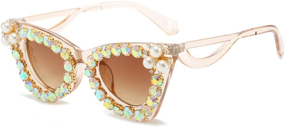 

Солнцезащитные очки «кошачий глаз» с блестящими бриллиантами для женщин, в стиле панк, с жемчужным блеском, защита от УФ-излучения UV400, градиентные очки со стразами MTZJH, C7brown-brown