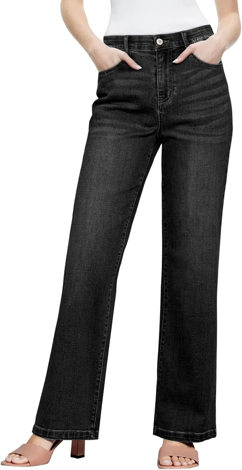 

Sidefeel женские джинсы с широкими штанинами, высокая посадка, утягивающие, эластичные