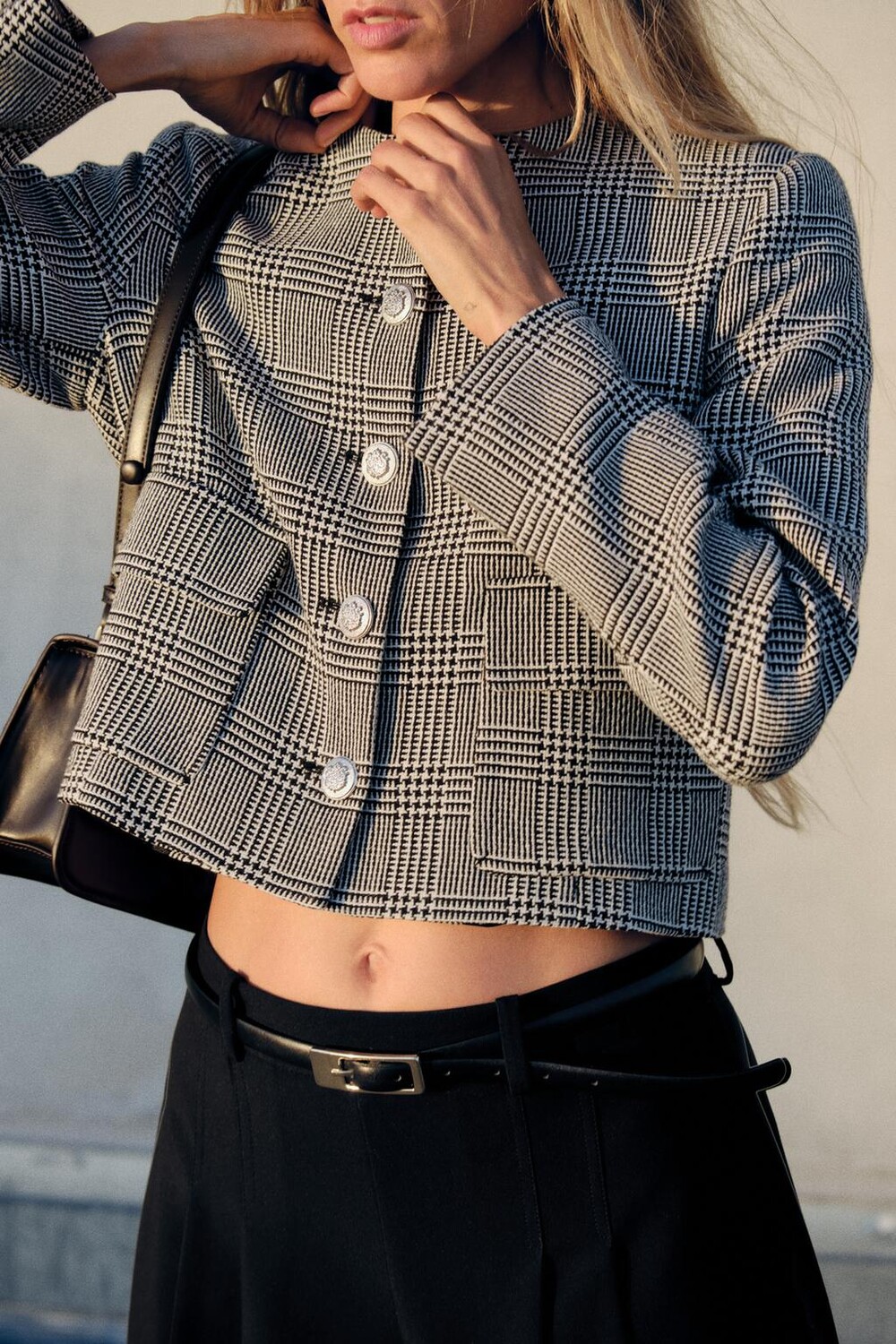 

Короткий пиджак в хумасштабную лапку ZARA, черный/белый