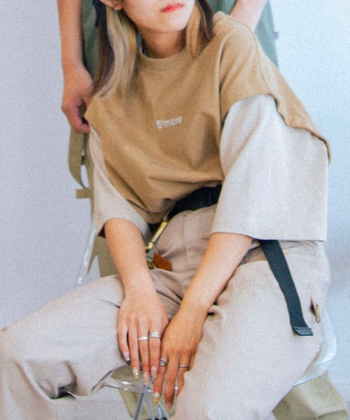 

Футболка хлопковая с круглым вырезом и съемными рукавами S'more, коричневый