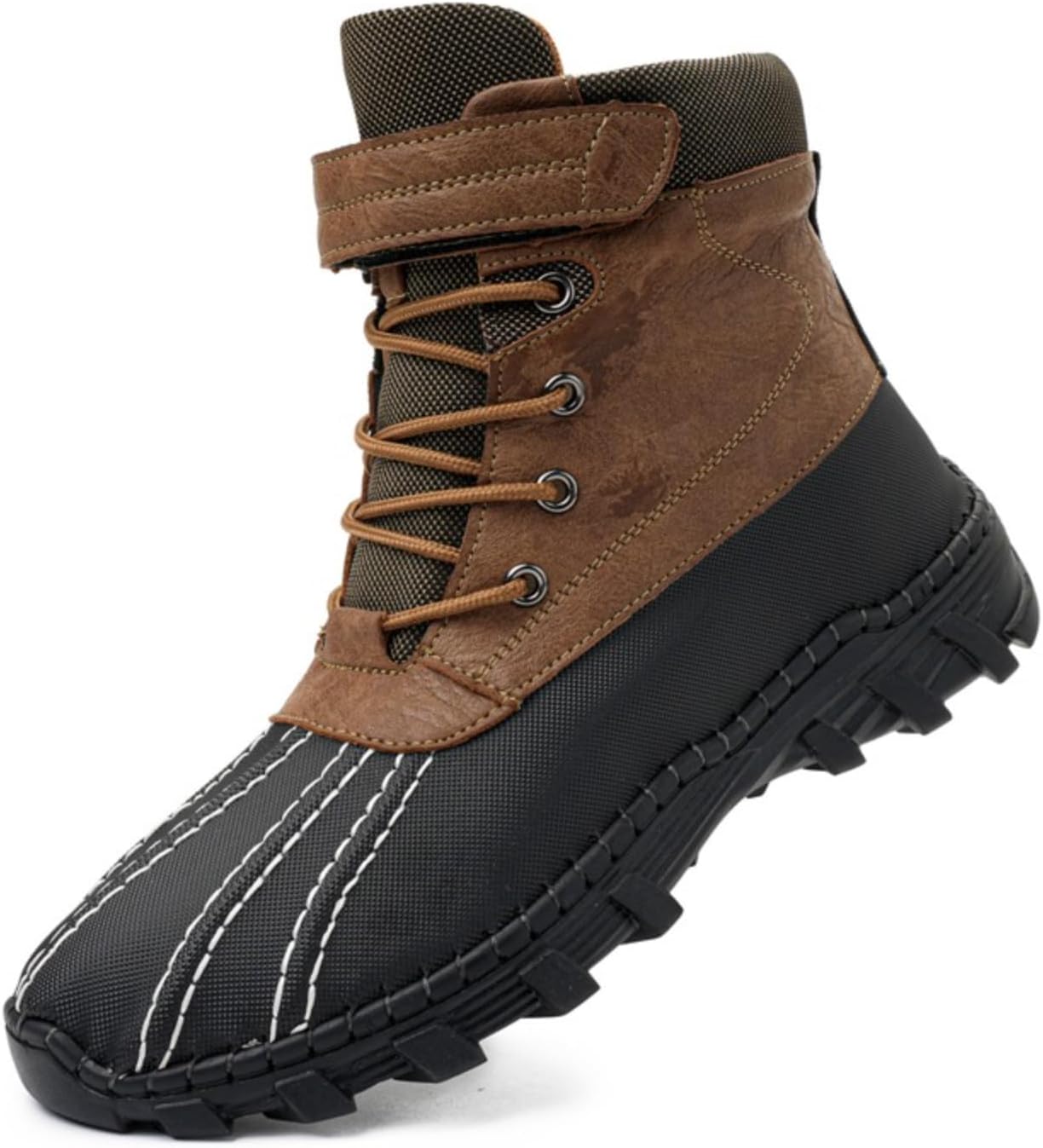 

Мужские высокие кожаные ботинки на шнуровке, водонепроницаемые, с широкой круглой ноской, противоскользящей резиновой подошвой, ботинки до щиколотки для зимы, снега, дождя, активного отдыха на улице, походов и повседневной носки Netehadi, хаки