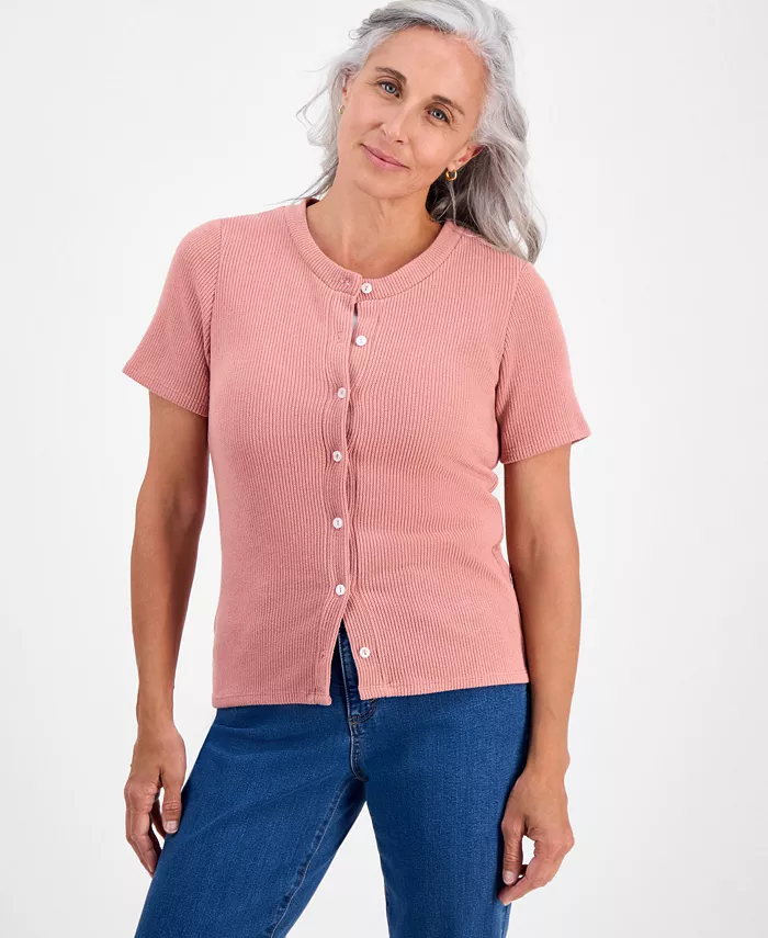 

Миниатюрный кардиган с короткими рукавами и круглым вырезом Style & Co, розовый