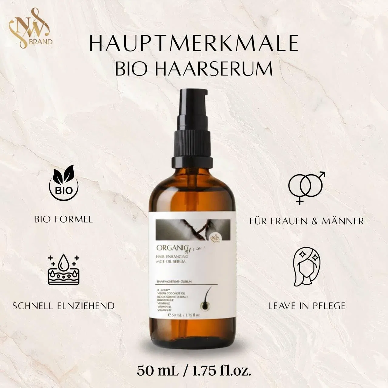 Сыворотка для роста волос с Capixyl, биотином и касторовым маслом Nw Brand — фото 2