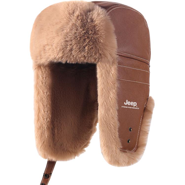 

Кожаная шапка-ушанка Unisex Jeep, светло-coffee