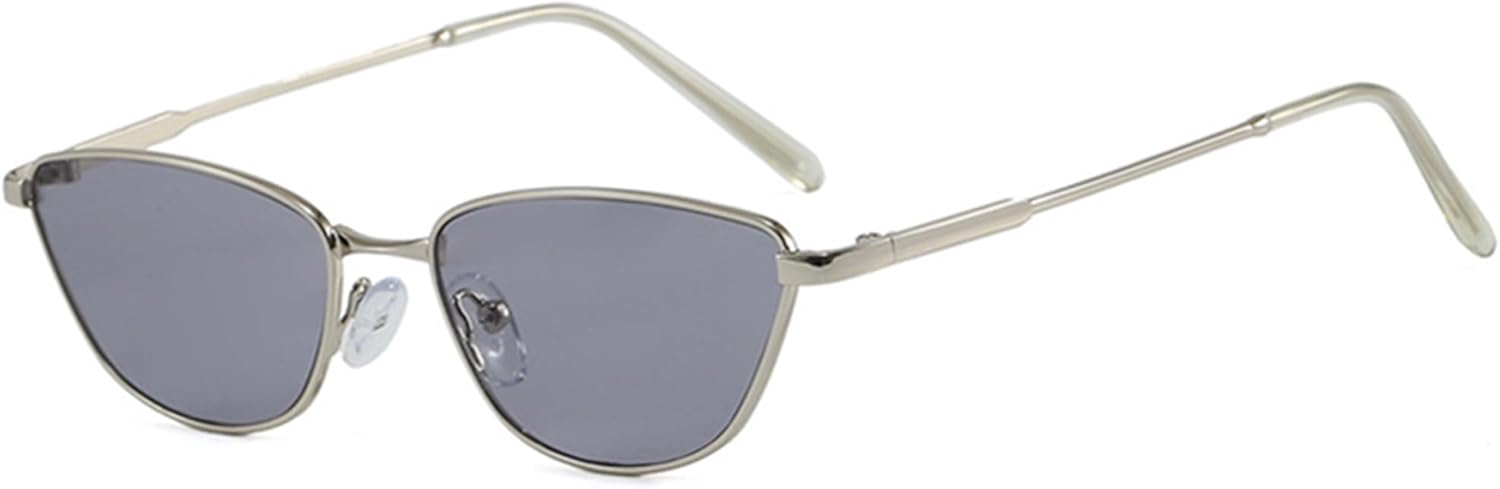 

bullabulling Модные овальные солнцезащитные очки «кошачий глаз» для женщин в стиле ретро 90-х, маленькие стильные солнцезащитные очки «кошачий глаз» в золотой оправе, Silvery