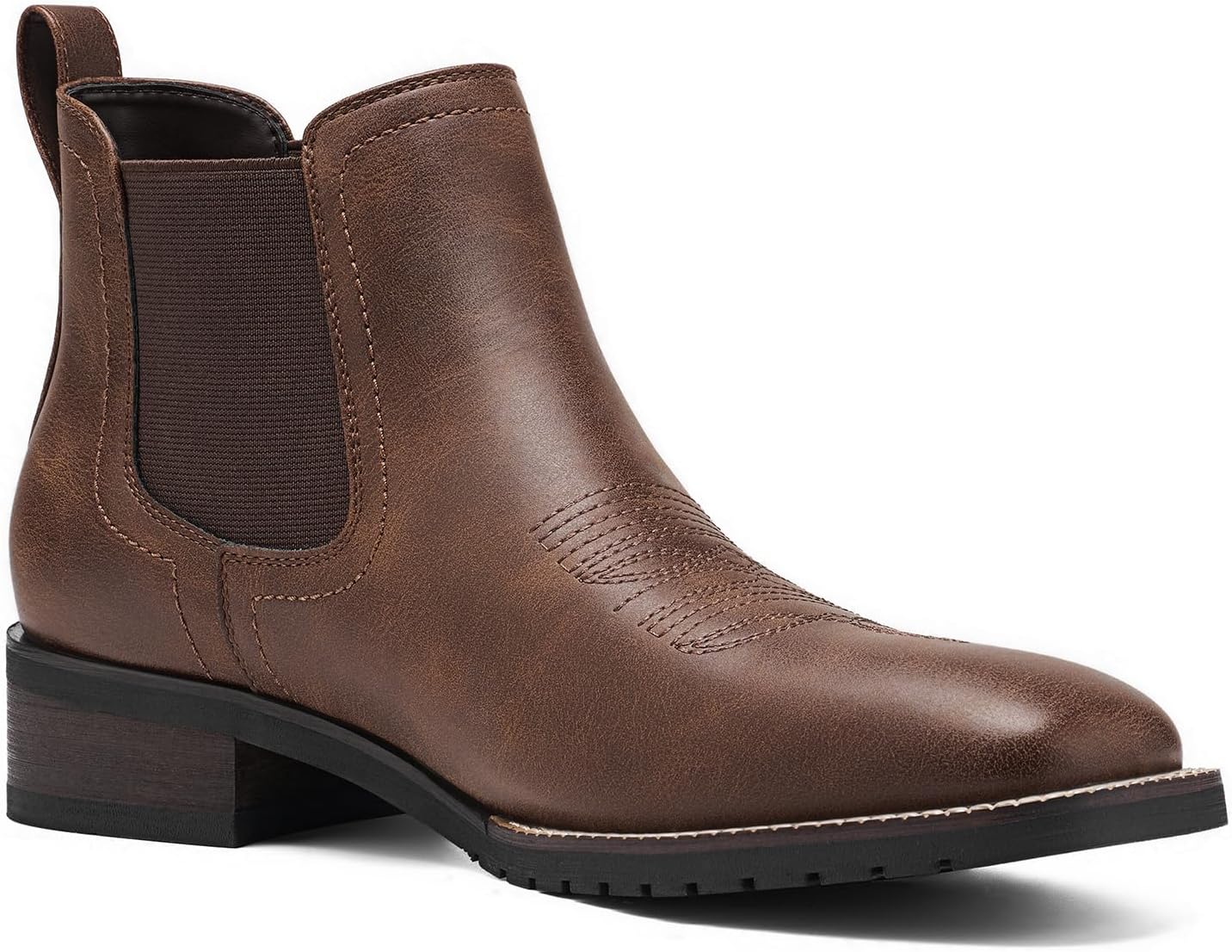 

Мужские ковбойские ботинки Rollda Chelsea, квадратный носок, эластичные ботинки до щиколотки для повседневной и деловой носки, короткие западные ботинки Chelsea для мужчин, коричневый