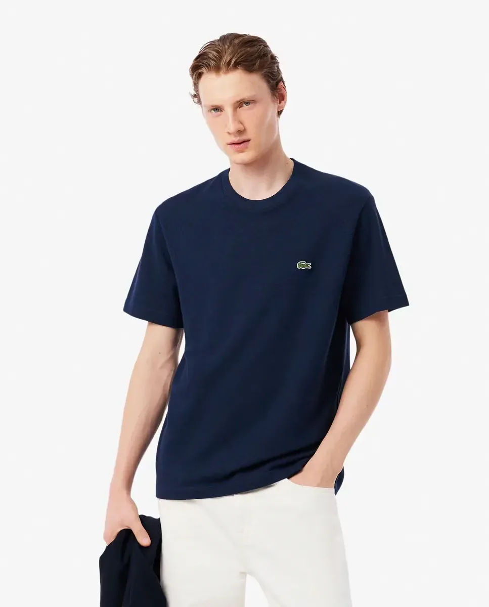 Футболка мужская Lacoste, льняная, с коротким рукавом, темно-синий