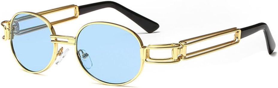 

Солнцезащитные очки LVTFCO Fashion Round для женщин и мужчин, винтажная металлическая оправа, стиль стимпанк, солнцезащитные очки для мужчин, защита от УФ-излучения UV400, C7 Gold-blue