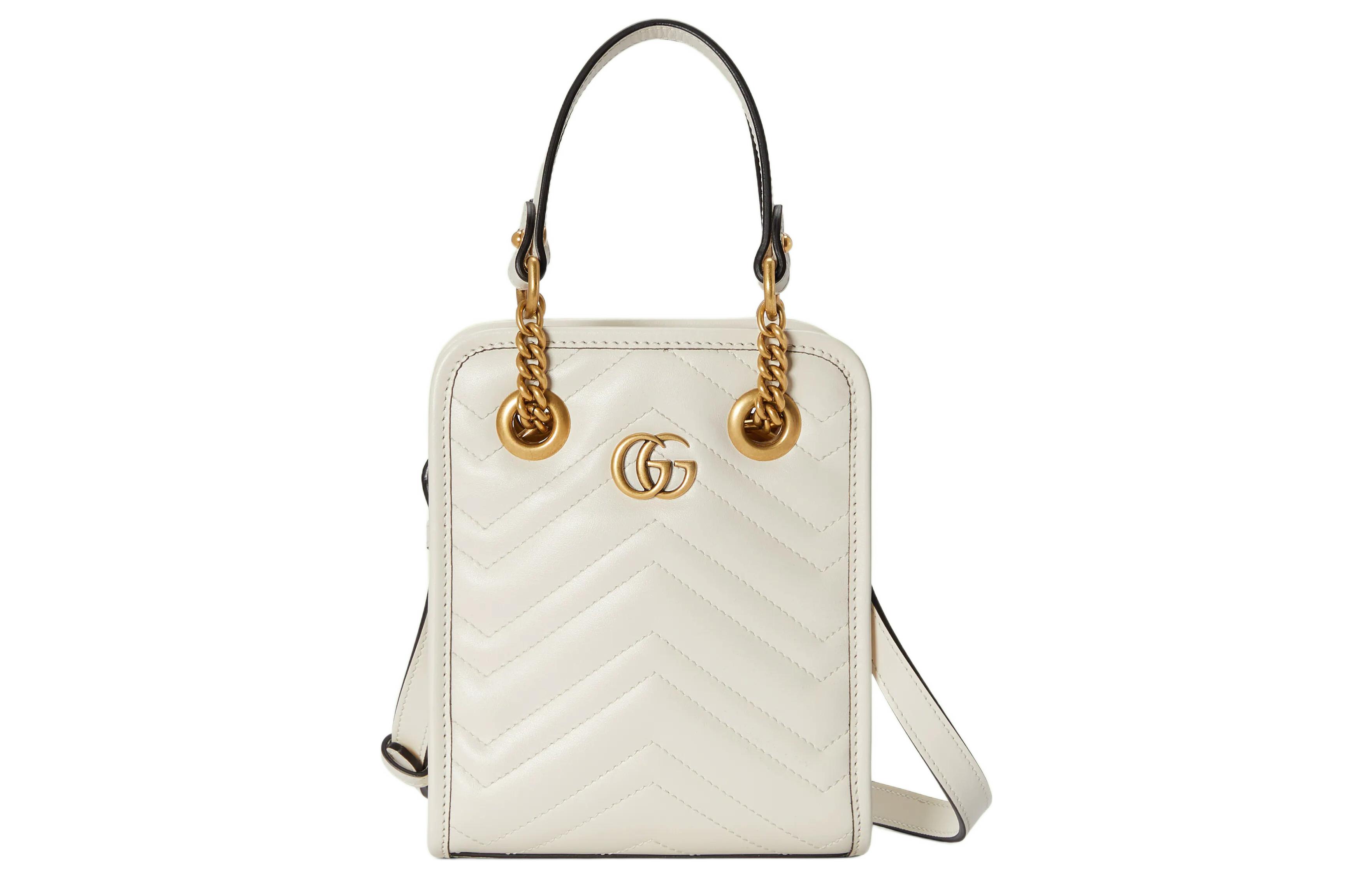 

Кожаная сумка Marmont для покупок Мини женская белая GUCCI