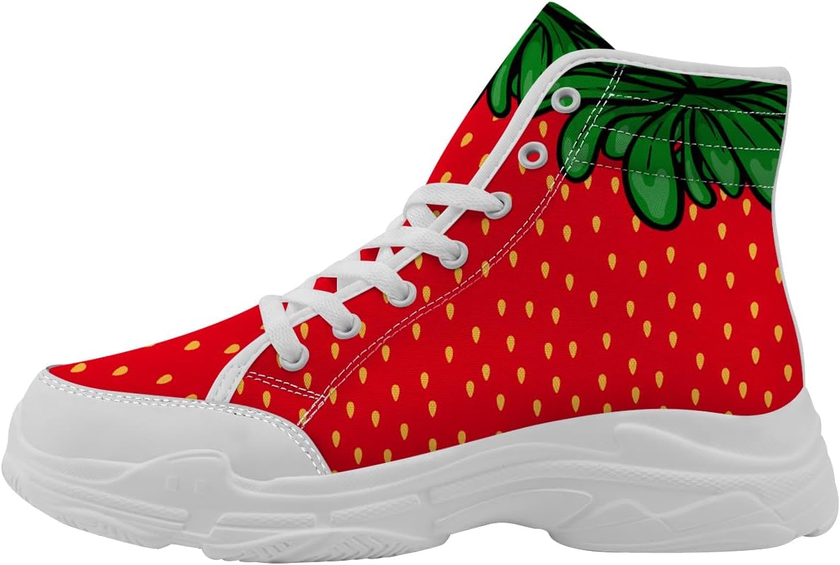 

Женские высокие кеды на шнуровке Strawberry из ткани, подарок для нее Quorax, белый/красный/зеленый