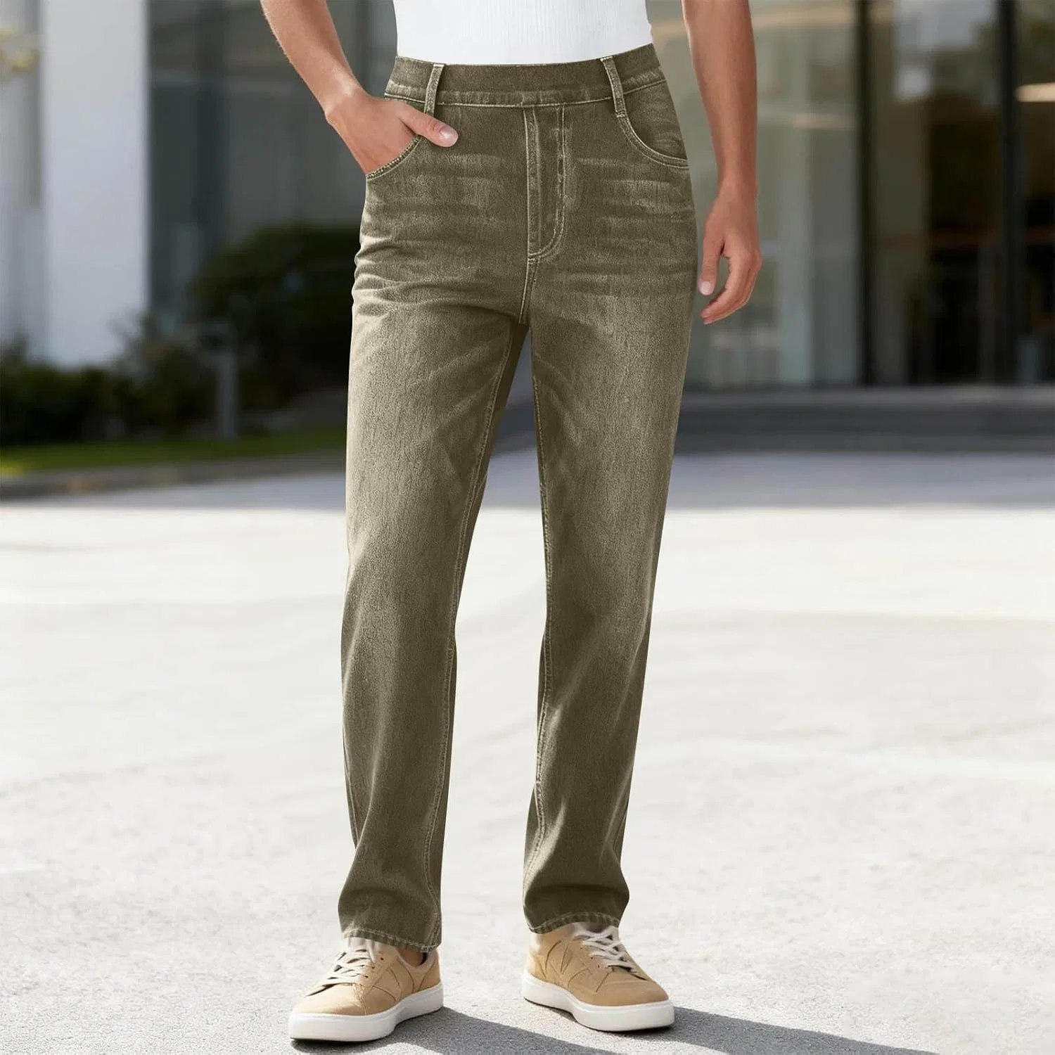 Джинсы утягивающие, Pull On Stretchy Jeans, армейский зеленый — фото 2
