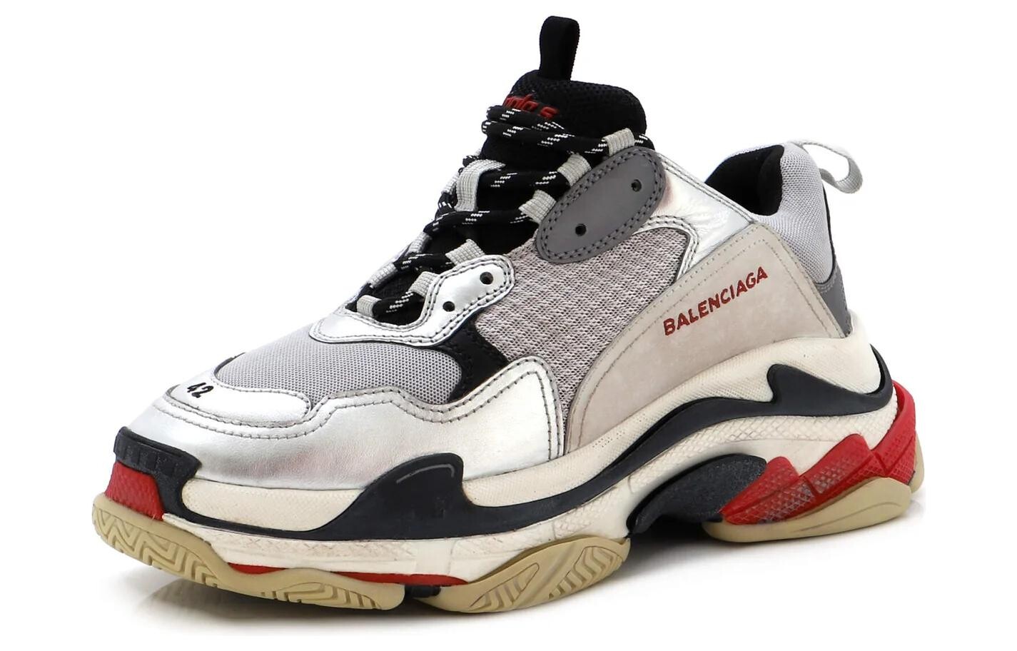 Кроссовки Balenciaga Women's Triple S Sneaker 'Silver Black Red', серебряный