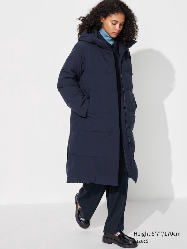 

Длинное пальто из бесшовного пуха Uniqlo, синий