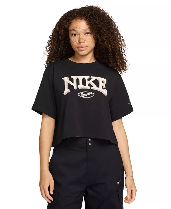 

Женская спортивная хлопковая футболка с коротким рукавом и логотипом Nike, черный