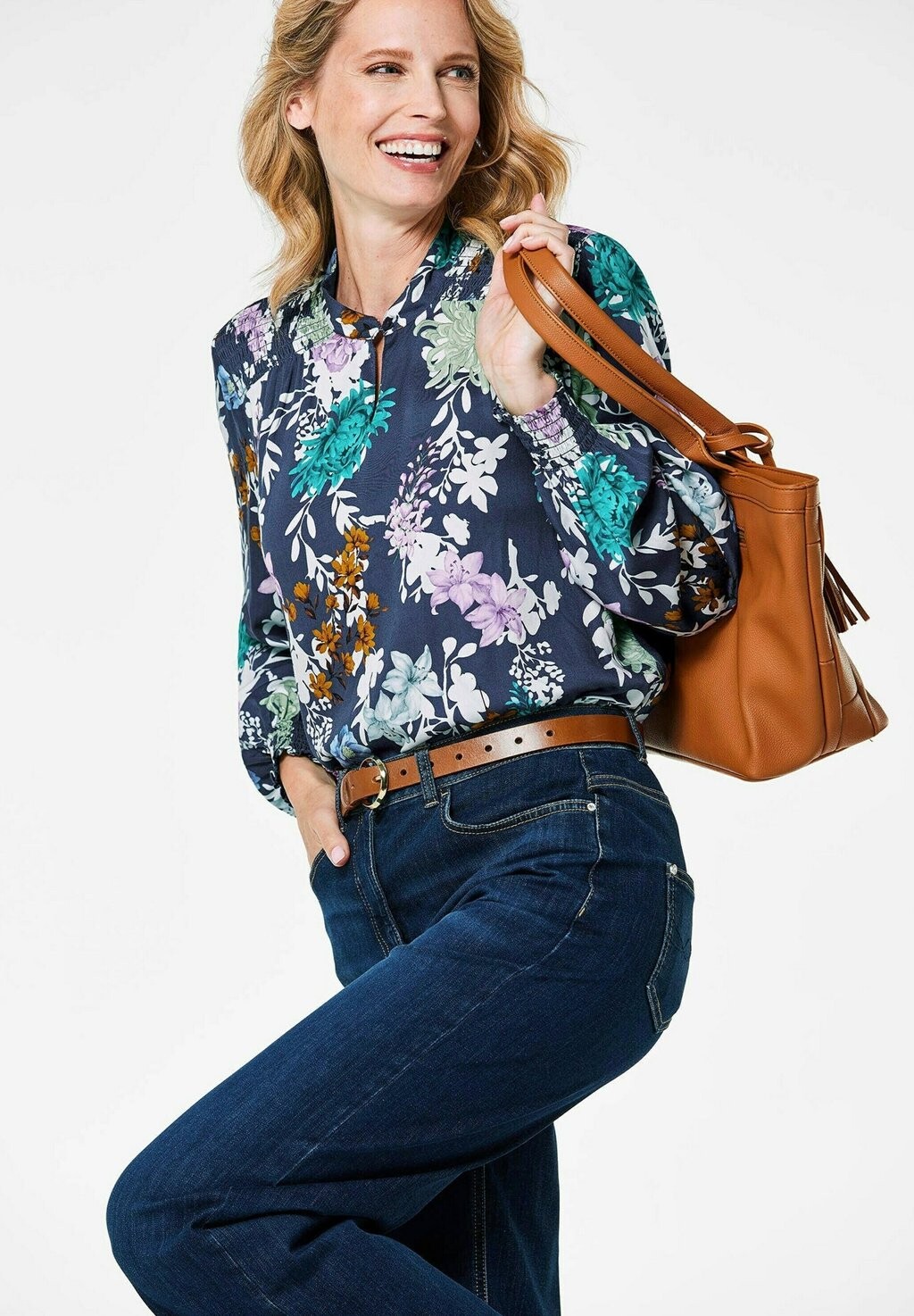 

Топ с длинными рукавами GOLDNER, цвет Mottled Dark Blue