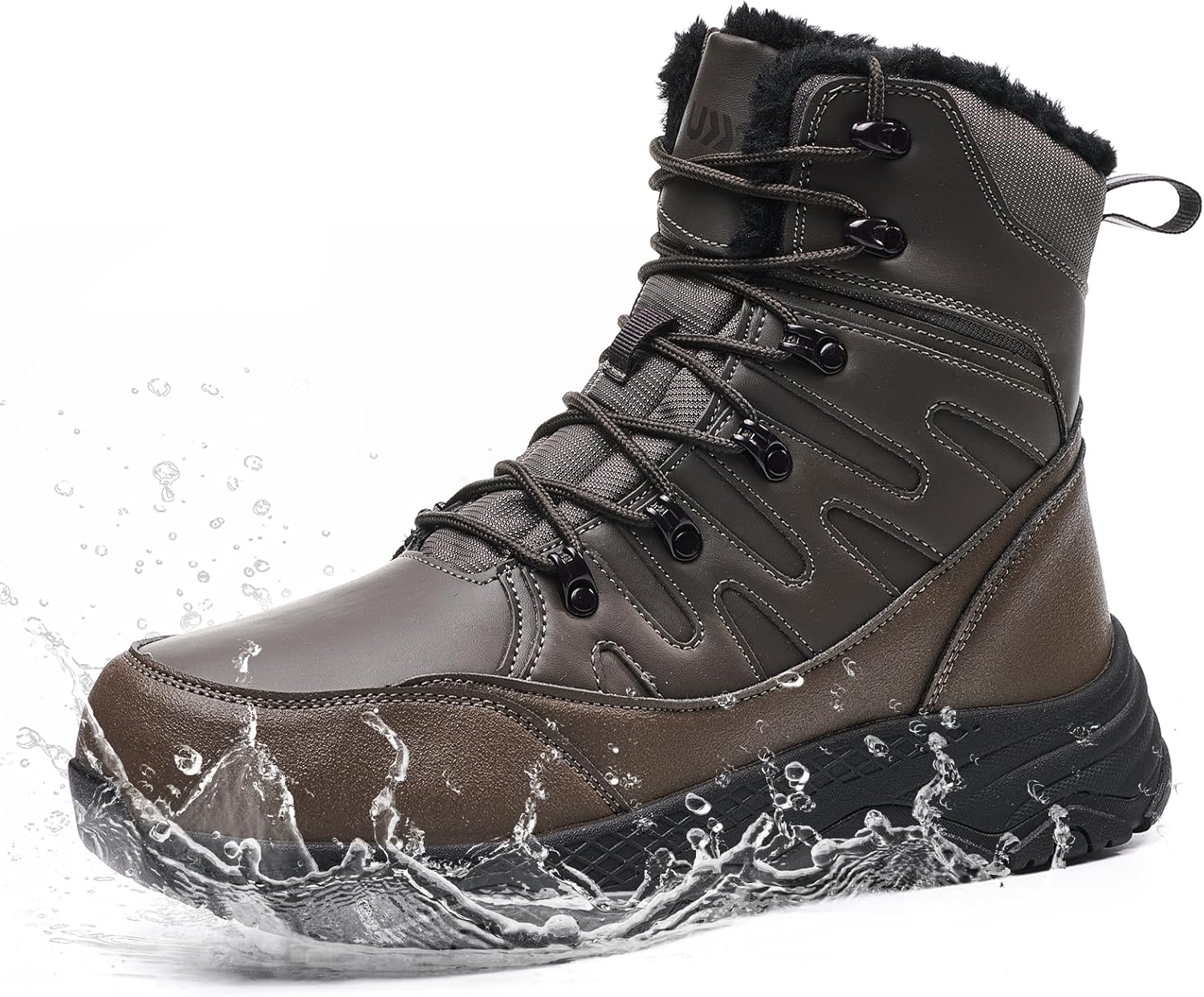 

Мужские зимние сапоги для снега, водонепроницаемые, средние по голени, для походов, прочные, с теплой меховой подкладкой, противоскользящие, теплые обувь для альпинизма Suiyfit, коричневый