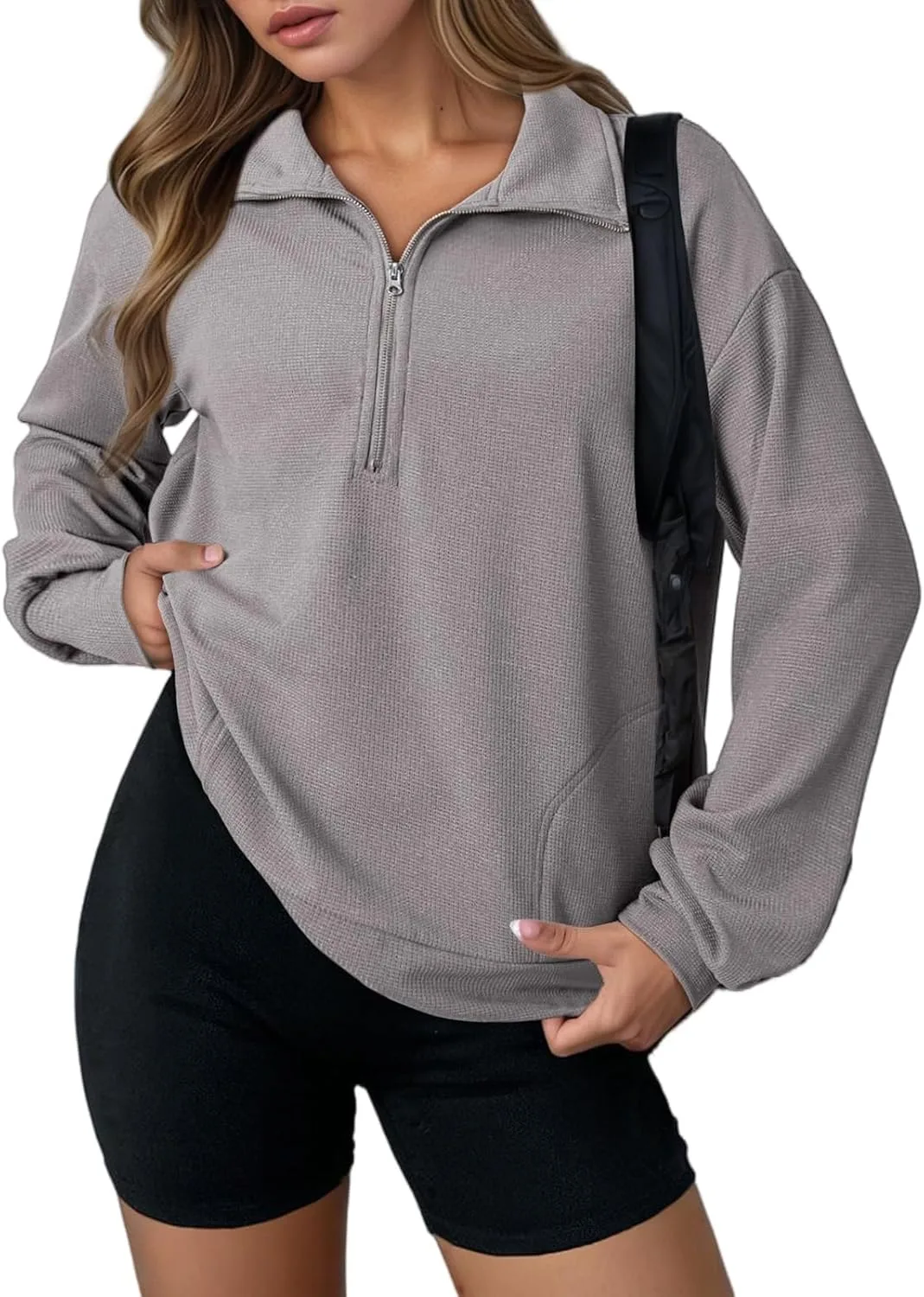 

Женский оверсайз свитшот с полумолнией, карамельный Nkgra