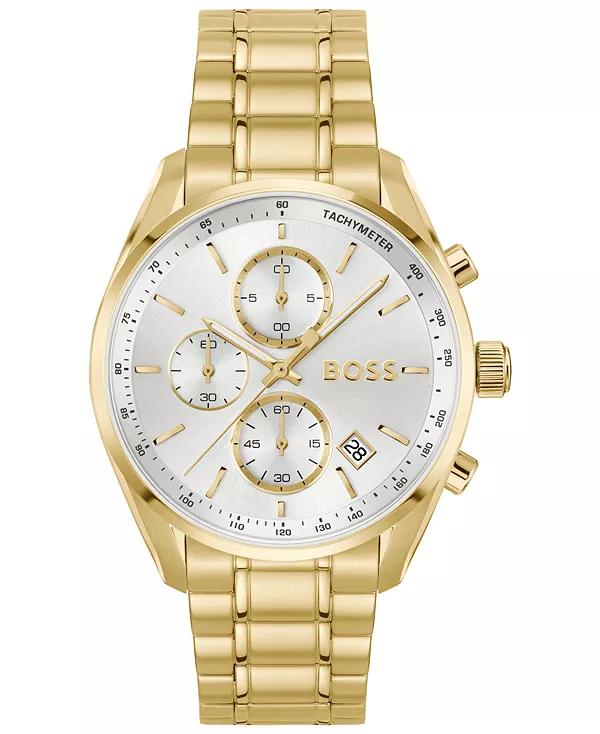 

Мужские кварцевые модные часы Grand Prix 40 с хронографом, тонкими золотыми стальными часами и ионным покрытием, 40 мм Hugo Boss, gold-tone