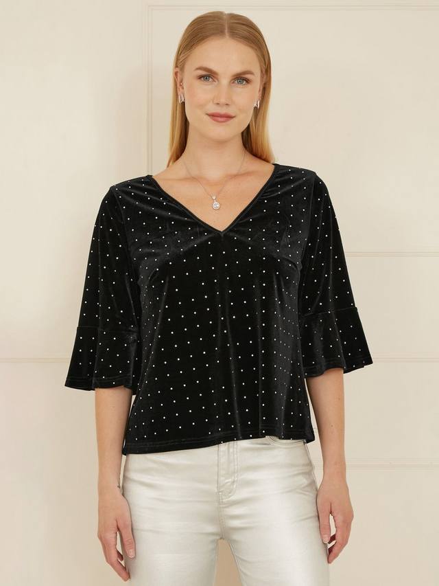 

Топ с бархатными сборчатыми рукавами Yumi, Black