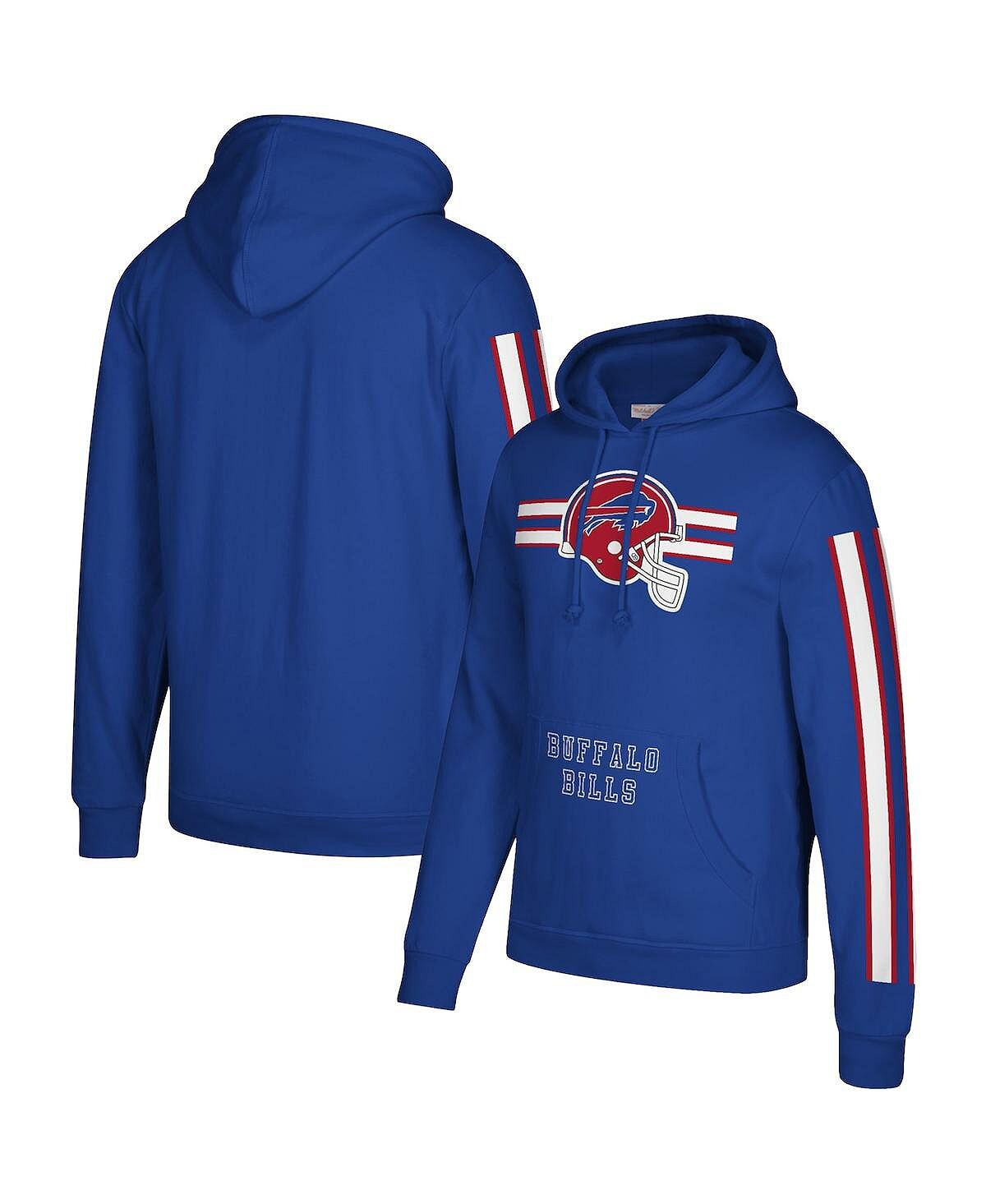 

Мужской пуловер с капюшоном Royal Buffalo Bills с тремя полосками Mitchell & Ness