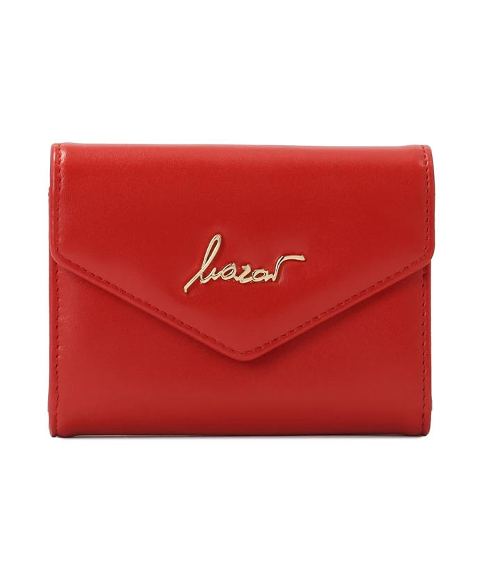 

Небольшой красный кошелек с золотым логотипом. Kazar, красный