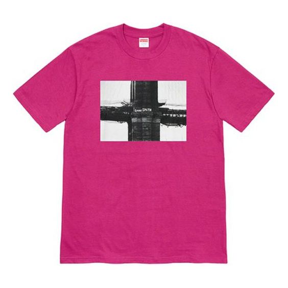 

Футболка fw19 week 17 bridge tee graffiti printing short sleeve red Supreme, красный