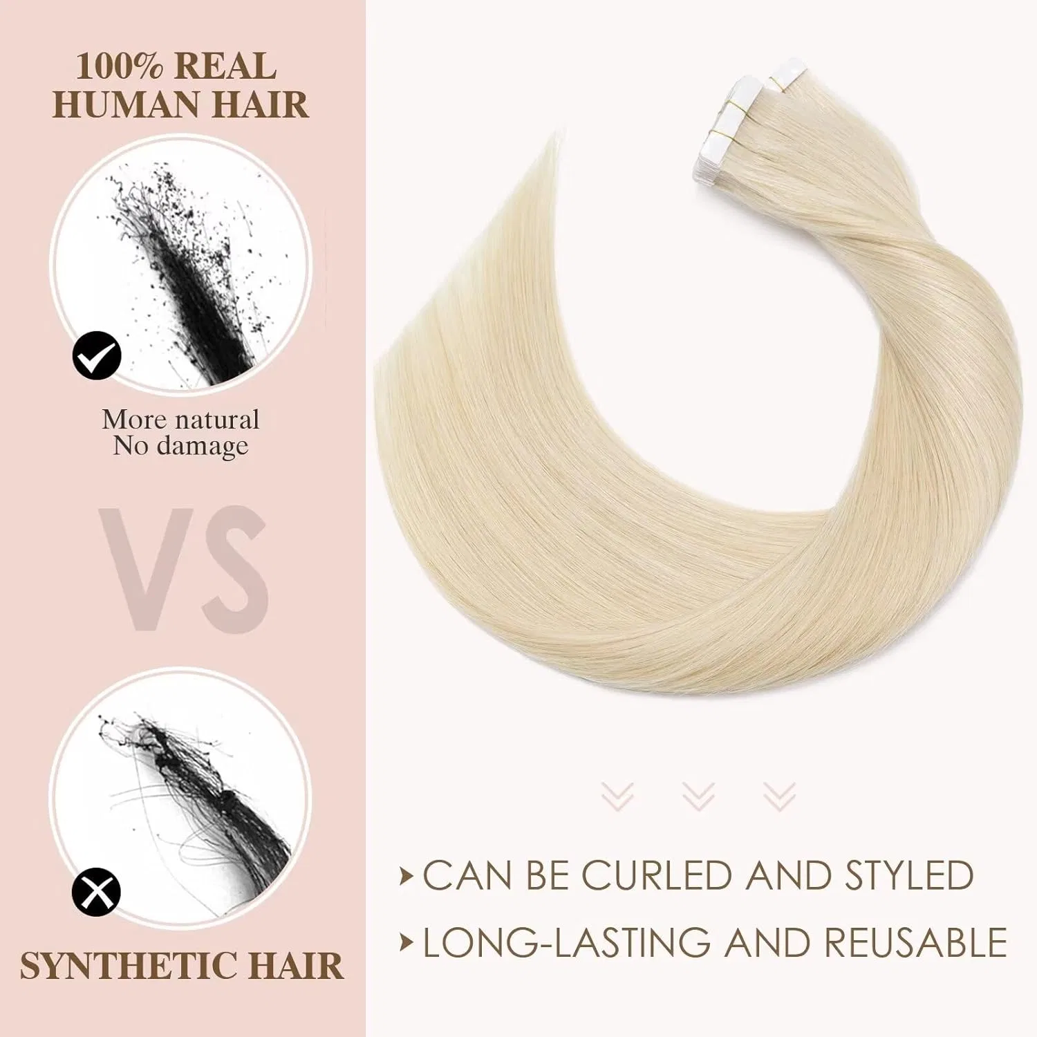 Наращивание волос TESS Tape Extensions из натуральных волос Tess, White Blonde — фото 3