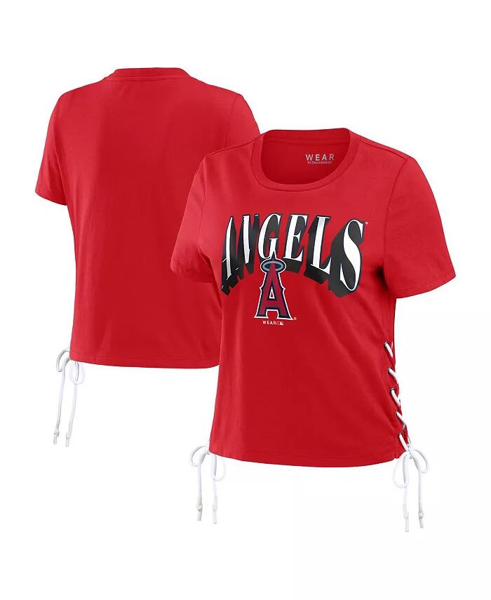 

Женская красная укороченная футболка Los Angeles Angels Side Lace Up WEAR by Erin Andrews