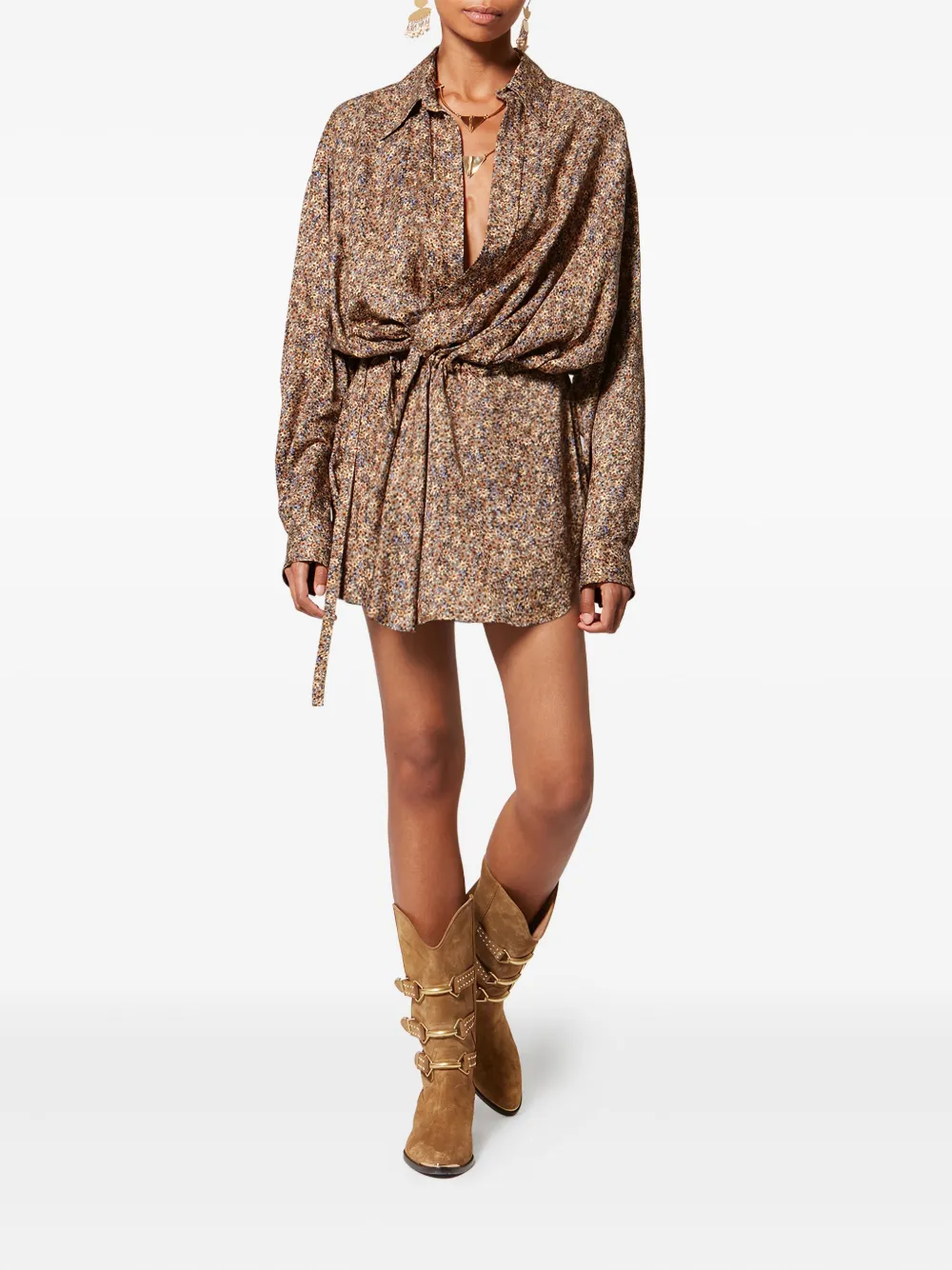 Платье мини Harmony с завязками Isabel Marant, коричневый — фото 2