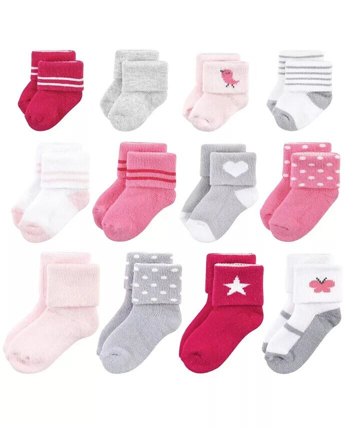 

Носки Baby Girls Grow With Me, 12 пар, птица, 0–24 месяца Hudson Baby, розовый