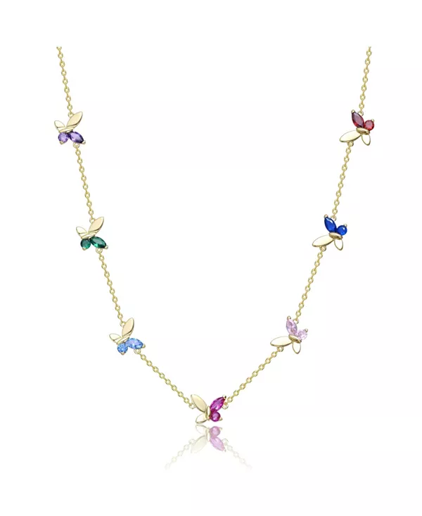 

Ожерелье в виде бабочки с покрытием из 14-каратного золота и разноцветными кубическими цирконами Gigigirl, multi-color