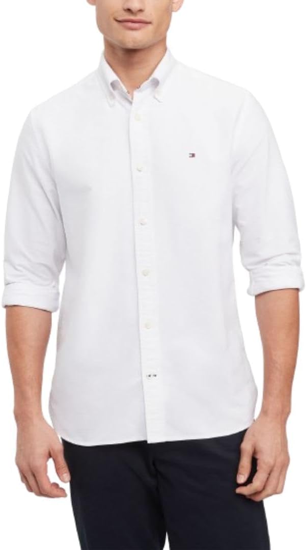 

Мужская рубашка-оксфорд с длинным рукавом и застежкой на пуговицы Tommy Hilfiger, классический крой, Bright White