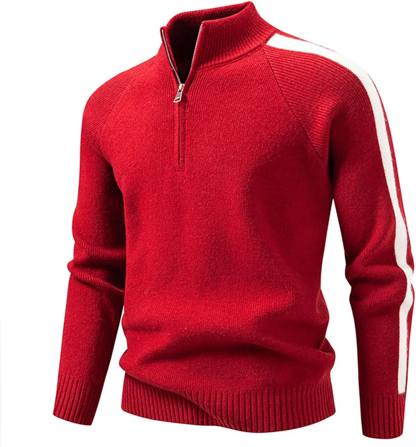 

Мужской свитер с четвертью молнии, длинным рукавом и воротником-стойкой, облегающий, цветной блок, легкий