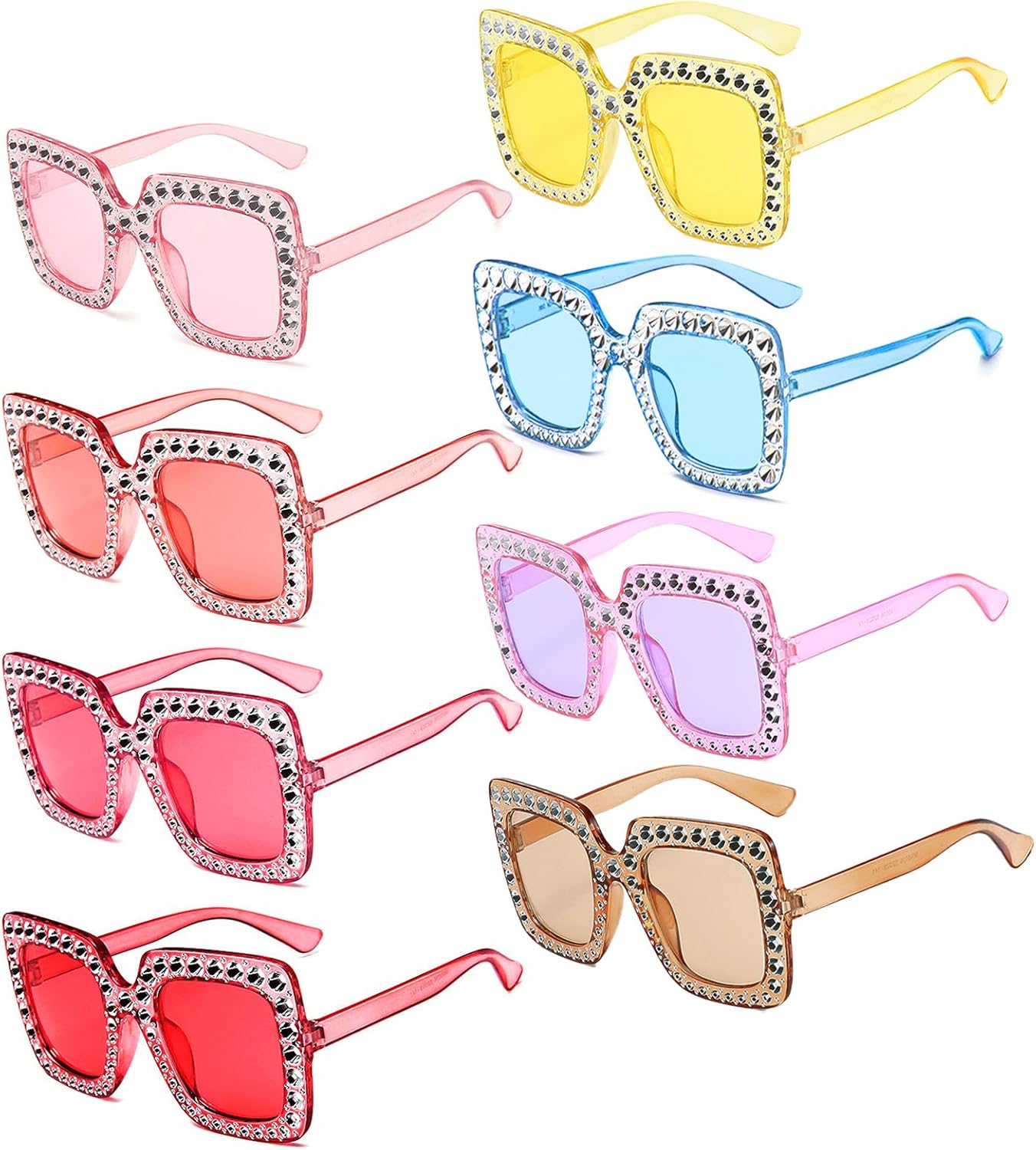 

Набор из 4/8/16 разноцветных солнцезащитных очков Pibupibu с блестками и кристаллами, большие квадратные очки с блестками и стразами для женщин, сувениры для вечеринок, 8-candy Color