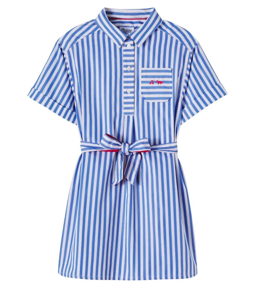 Платье-рубашка из полосатой хлопковой ткани x Maison Kitsuné Lissandra Bonpoint, синий