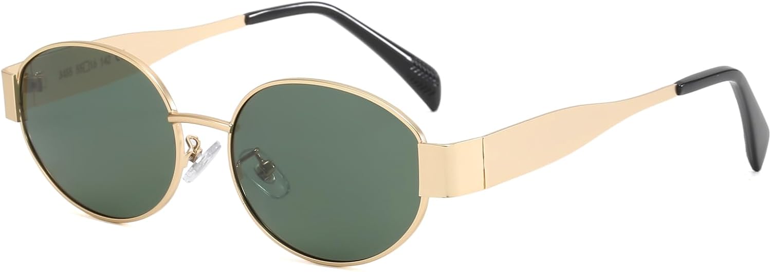 

Солнцезащитные очки Junsika Retro Polarized для женщин: модные классические, в маленькой овальной металлической оправе. Дизайнерские солнцезащитные очки, A3:gold Frame Green Lens