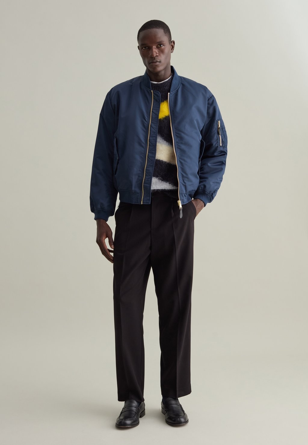 

Куртка-бомбер SOLID COLOUR FULL-ZIP PIOMBO, синий