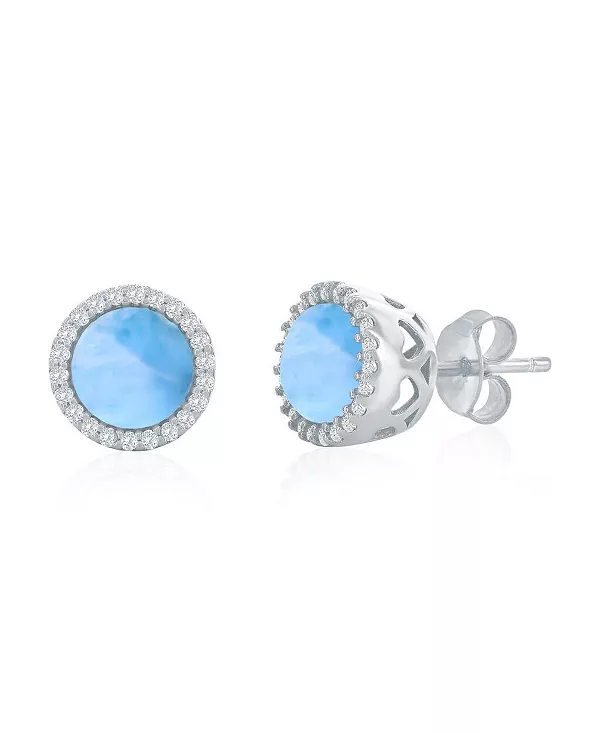 

Стерлинговое серебро, круглый ларимар, фианитовые гвоздики с нимбом Caribbean Treasures, larimar