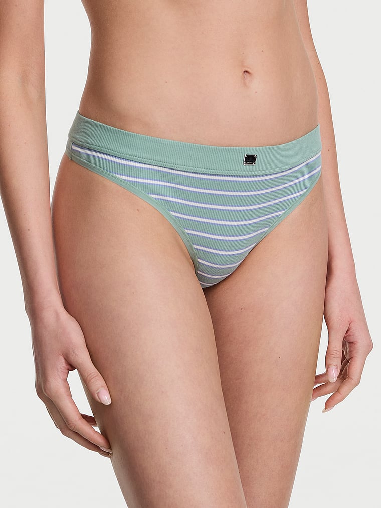 

Трусики-Стринги из хлопка с логотипом в рубчик Cotton, rib hardware patch seasalt green stripe