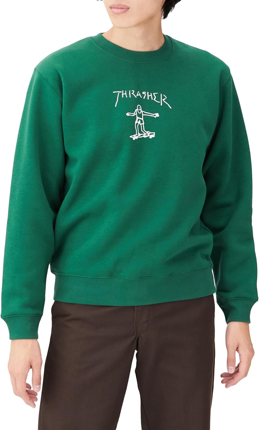 

Мужская толстовка Thrasher TH8428 с круглым вырезом (графический принт в стиле скейтбординга) Классическая модель, белый/зеленый