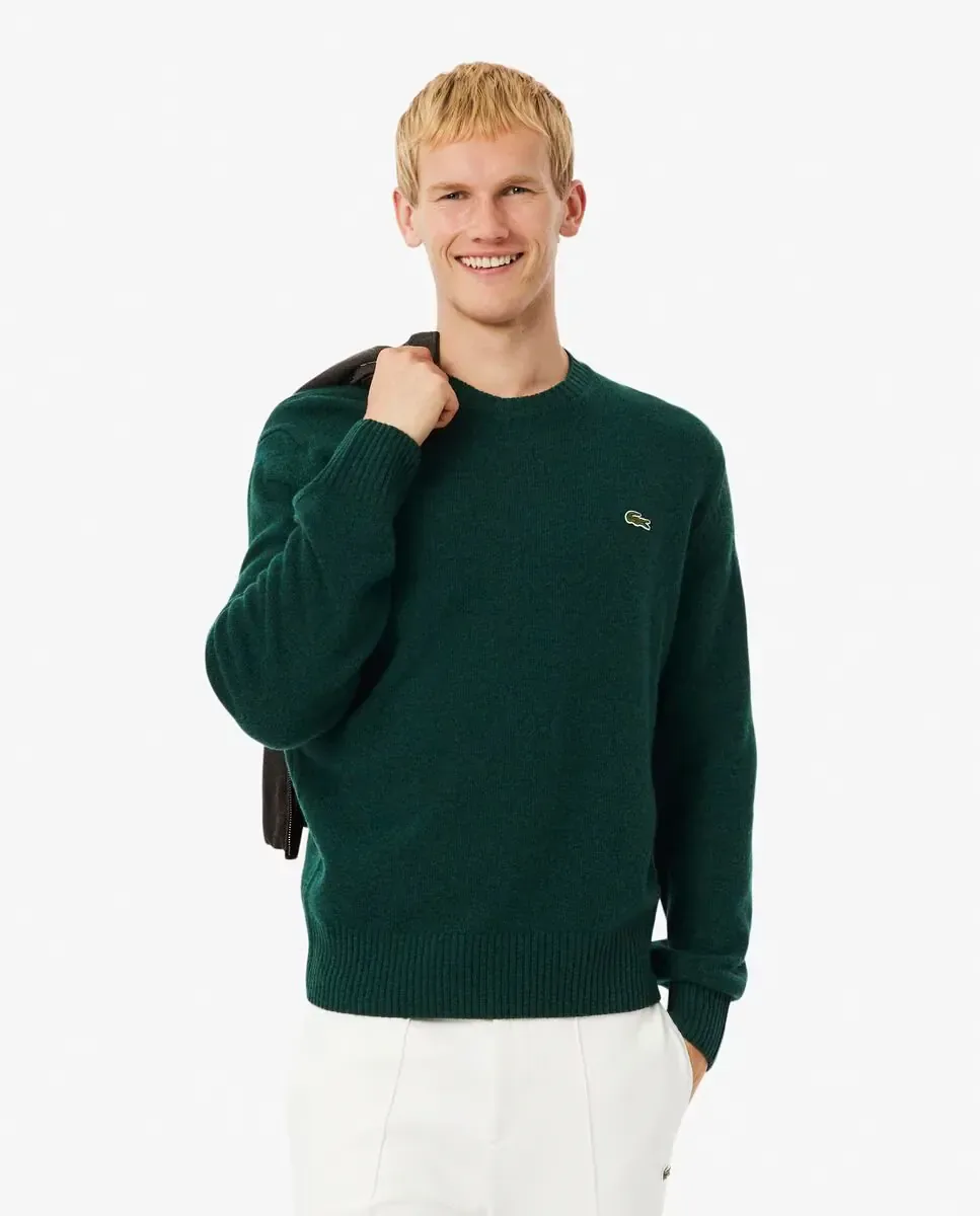 Мужской свитер с круглым вырезом из кардной шерсти Lacoste, зеленый